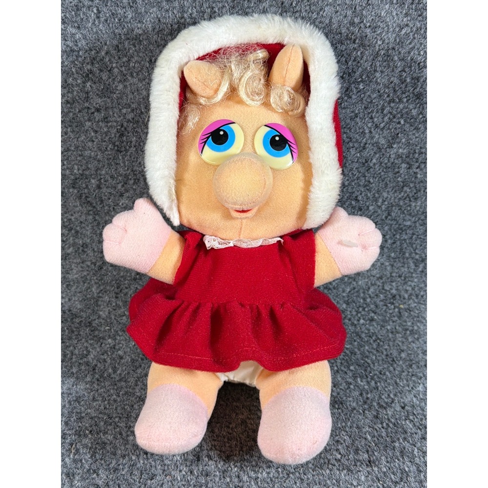 Vintage 1987 Muppet Babies Baby Miss Piggy Plush Red Hooded Dress 9 Inch